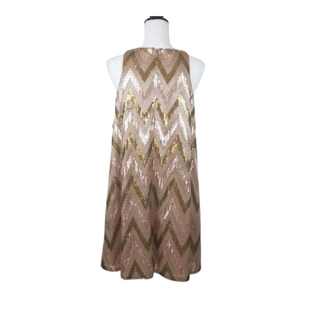 NWT Aidan Mattox Size 4 Sequin Chevron Pattern A-Line Mini Dress Beige $230 - Picture 4 of 8